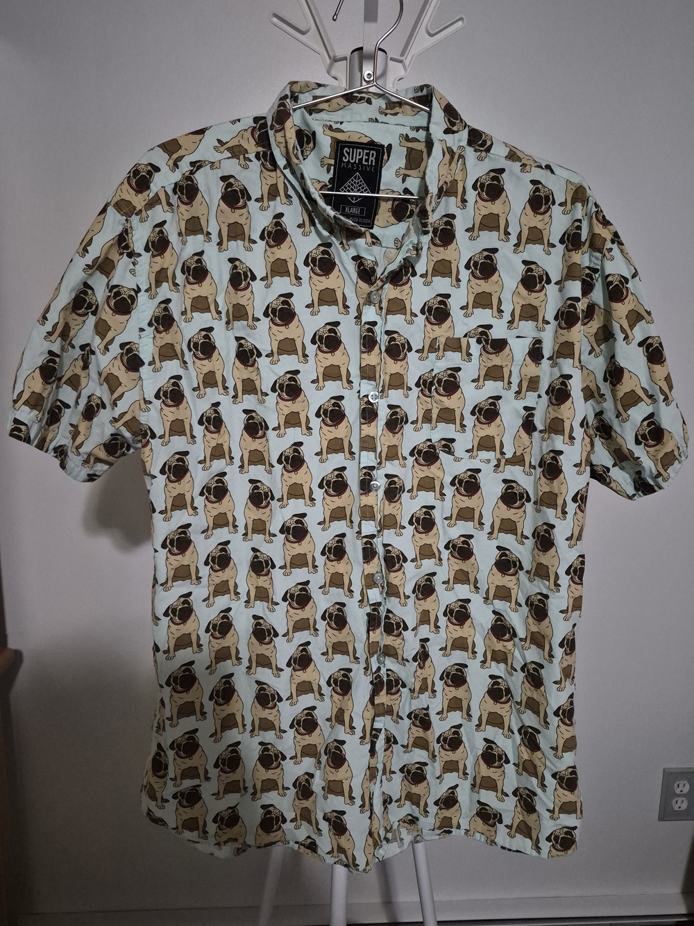 Super Massive Short Sleeve Collar Button-up Tee Pug Shirt